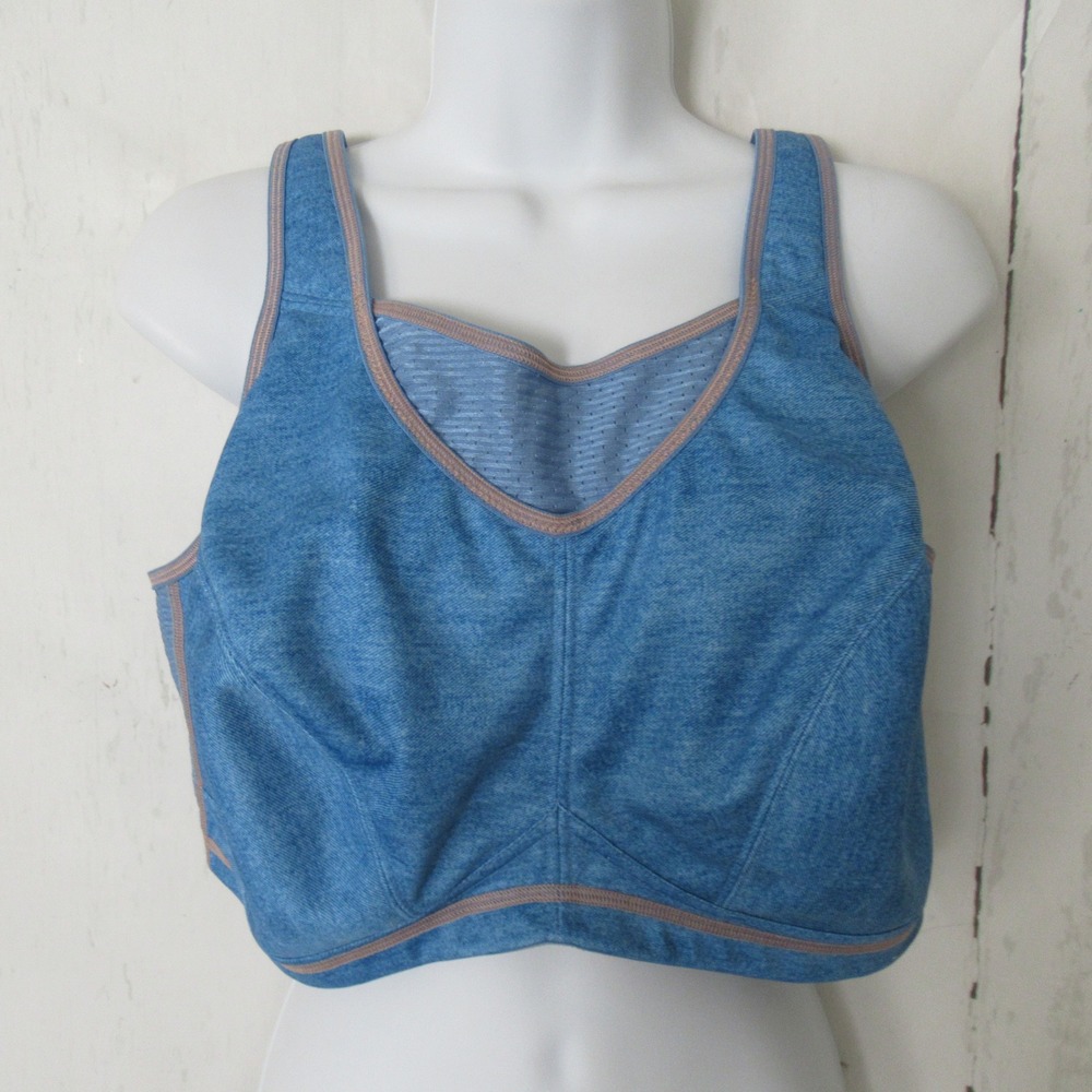 Glamorise Sport Bra 42DD Blue No Bounce Cami Sports High Impact Wireless 1067